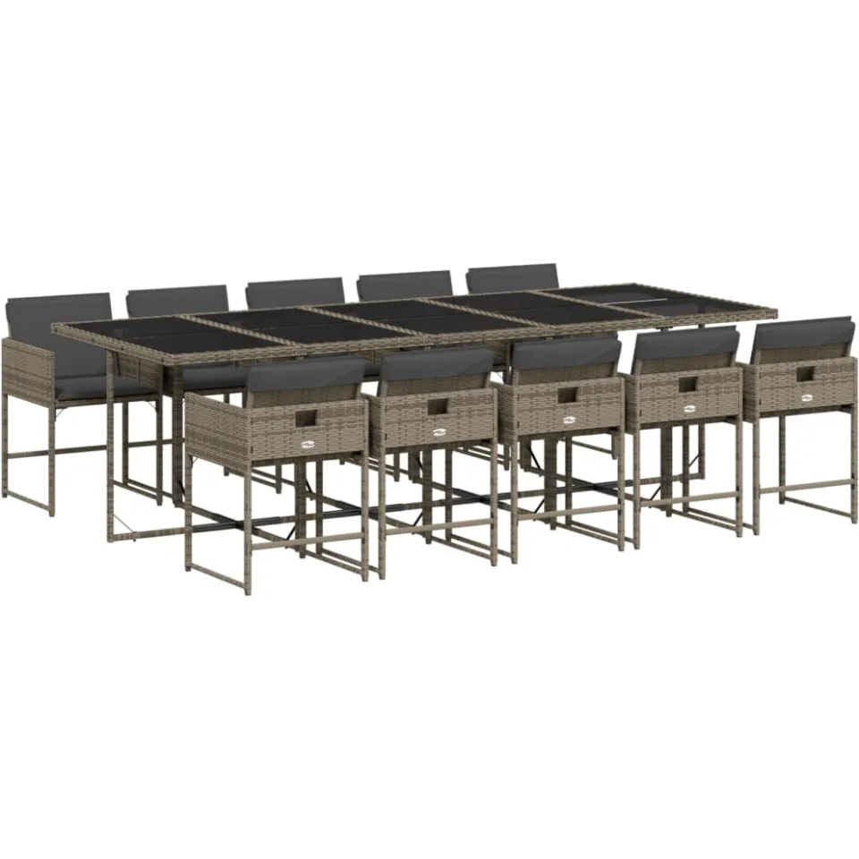 vidaXL 11-delige Tuinset met kussens poly rattan grijs, foto 3