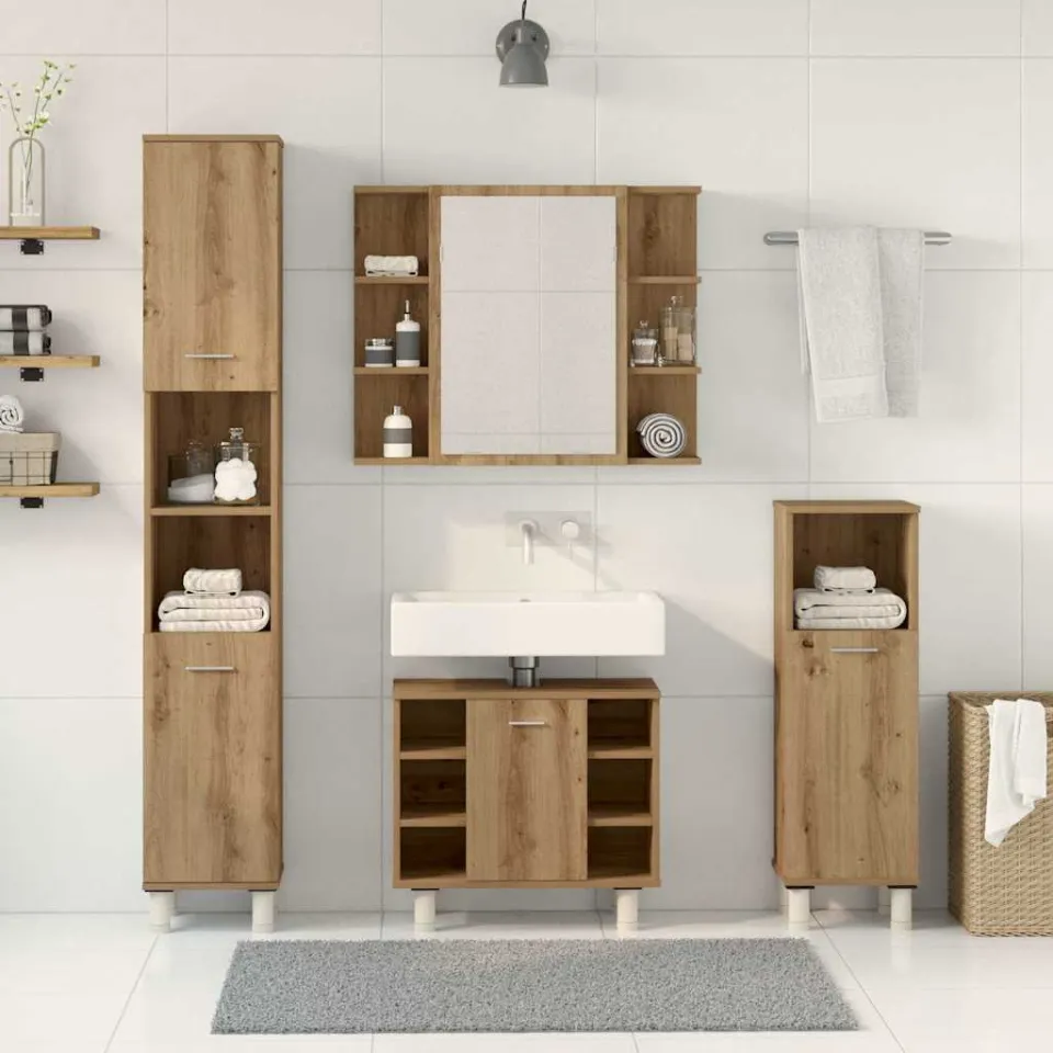 vidaXL 4-delige Badkamermeubelset bewerkt hout artisanaal eikenkleur, foto 2