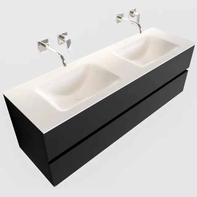 Boss & Wessing Badkamermeubel Solid Surface BWS Oslo 150x45 cm Mat Zwart Urban Dubbel (0 kraangaten)