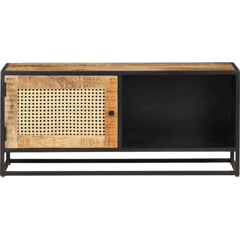 vidaXL Tv-meubel 90x30x40 cm ruw mangohout en natuurlijk riet bruin, foto 3