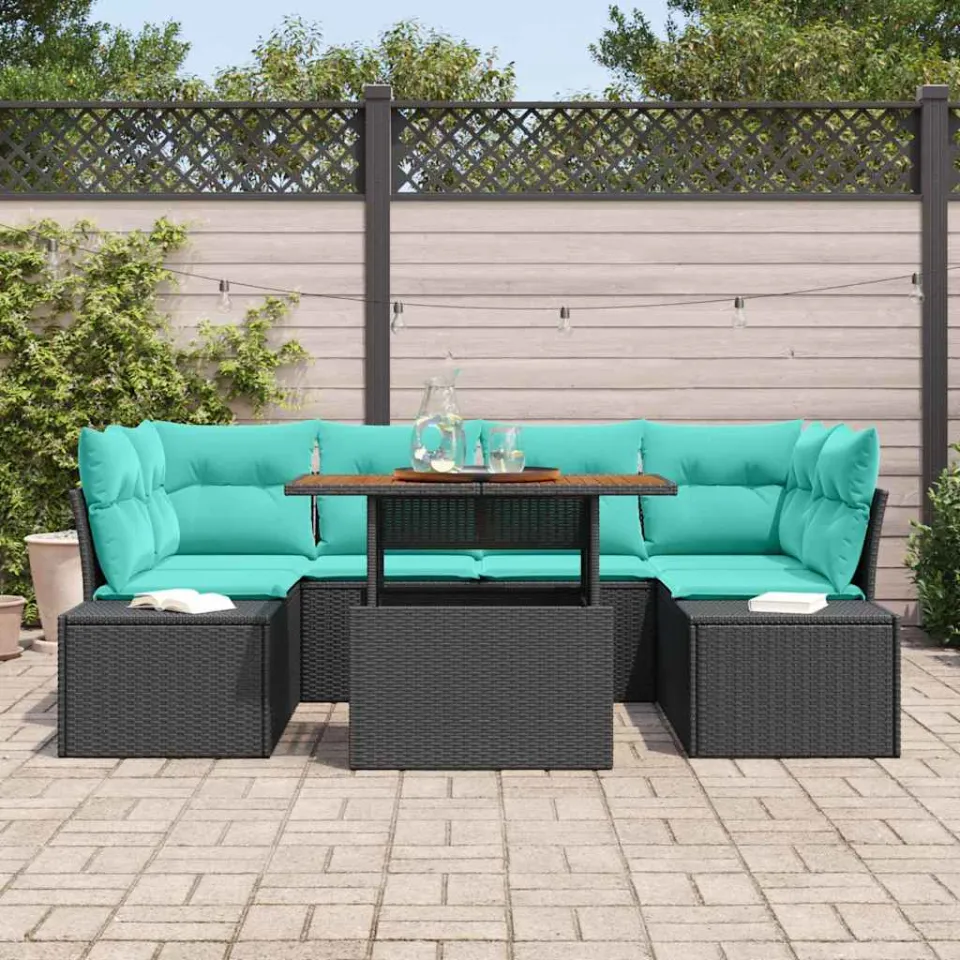 vidaXL Tuin Sofa Set 7 st Zwart Poly riet, foto 3
