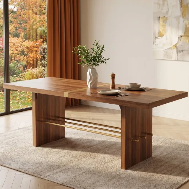 MODFU Eettafel - 6-8 Personen - Modern - MDF - Walnoot En Goud - 180x75x75 Cm