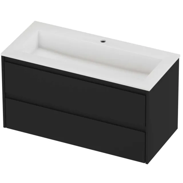 Proline Aristo Badmeubelset Polystone Elegant 1 Gat 100x46x54 cm Glans Wit Mat Zwart