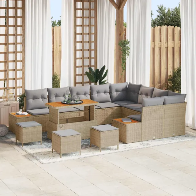 vidaXL Tuinbankenset 13 st 12-Aantal zitplaatsen Beige en Licht Grijs