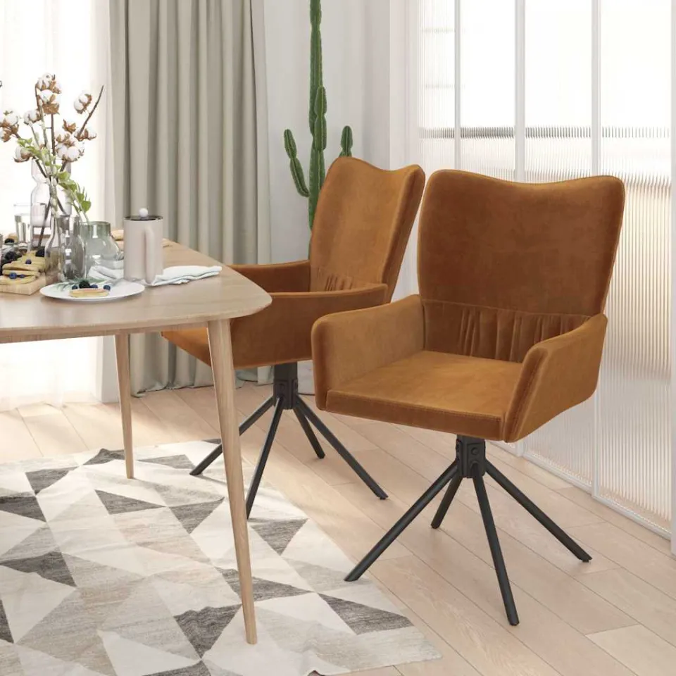 vidaXL Eetkamerstoelen draaibaar 2 st fluweel bruin, foto 3