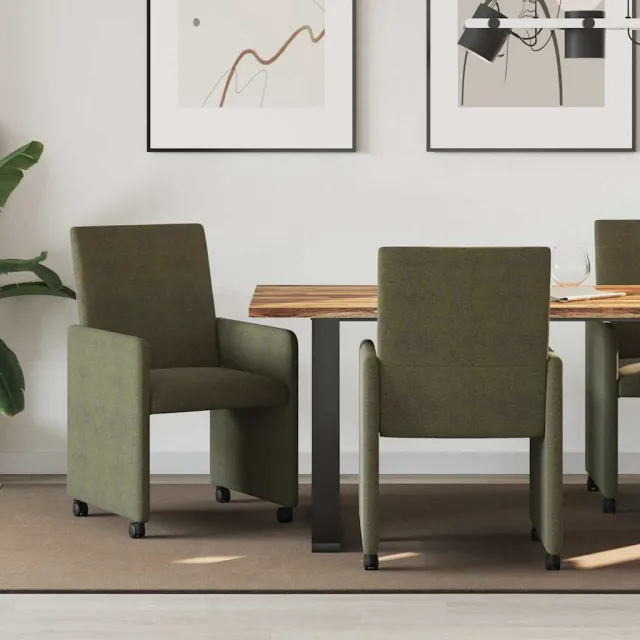vidaXL Eetkamerstoelen met Wieltjes 2 st Faux suede leer Leger groen
