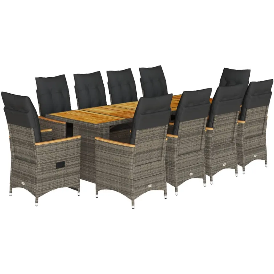 vidaXL 11-delige Bistroset met kussens poly rattan grijs, foto 3
