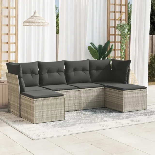 vidaXL 6-delige Loungeset met kussens poly rattan lichtgrijs grijs, foto 2