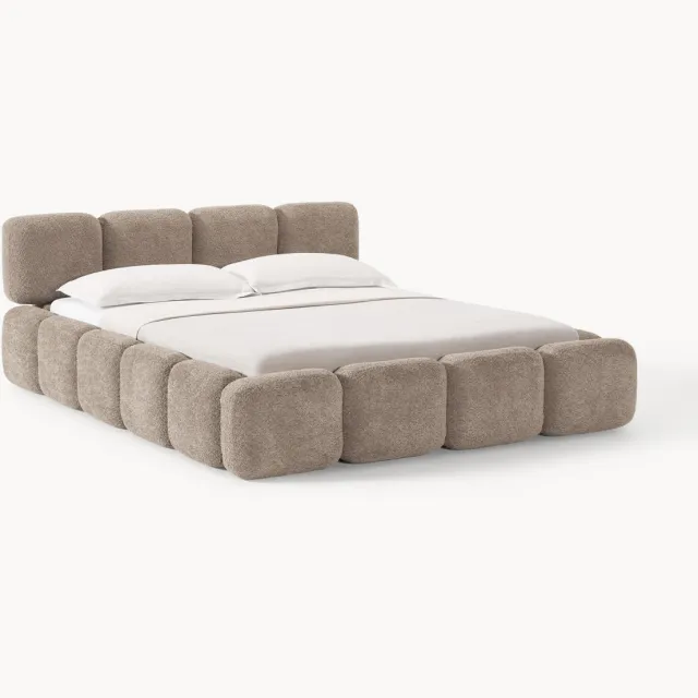 Westwing Collection Gestoffeerd bed Tayla van teddy bouclé met opbergruimte Taupe