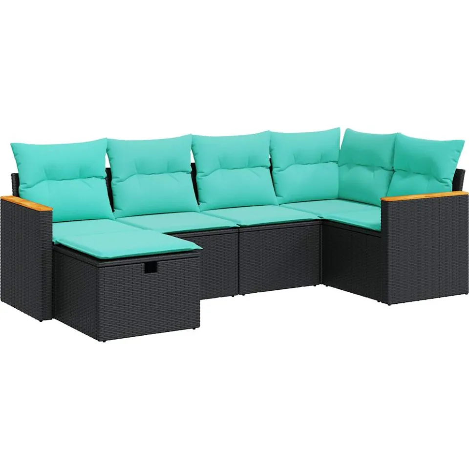 vidaXL 6-delige Loungeset met kussens poly rattan zwart