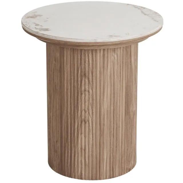 House Nordic Minamata bijzettafel Ø45cm, keramisch tafelblad wit, donkerbruin.