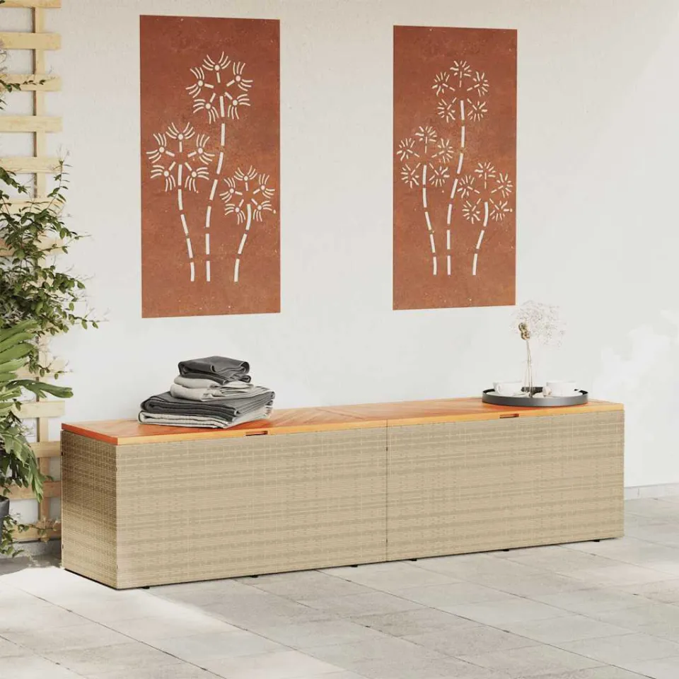 vidaXL Tuinbox 220x50x54 cm poly rattan en acaciahout beige, foto 3