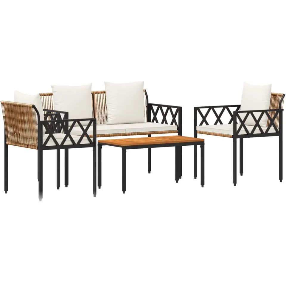 vidaXL tuinmeubelset 4 st Bruin en Crème Wit poly rattan