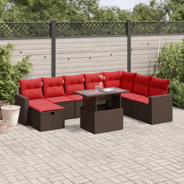 vidaXL 9-delige tuinbankset met kussens, bruin polyrotan, foto 2