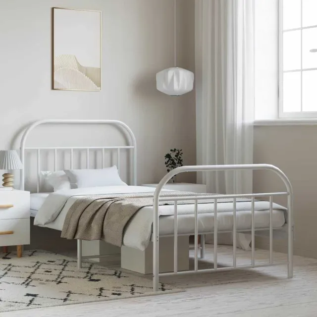 vidaXL Bedframe met hoofd- en voeteneinde metaal wit 100x190 cm