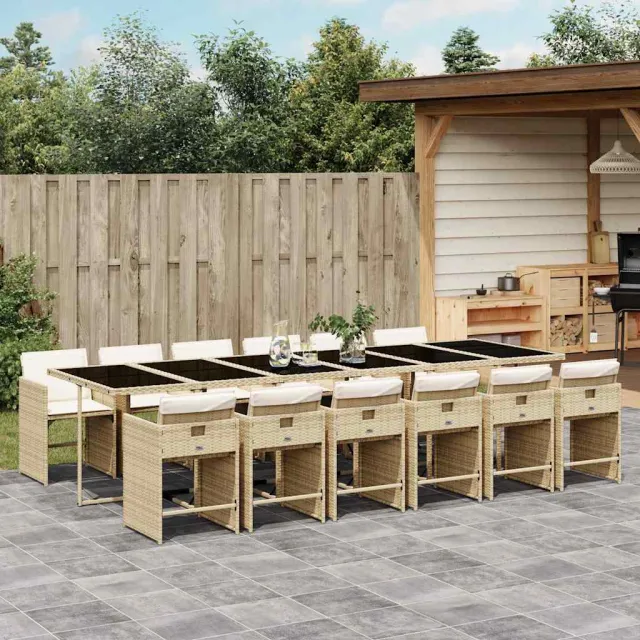 vidaXL 13-delige Tuinset met kussens poly rattan beige
