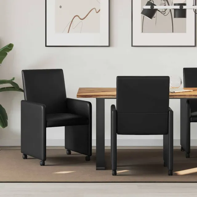 vidaXL Eetkamerstoelen met Wieltjes 2 st Kunstleer Zwart, foto 2