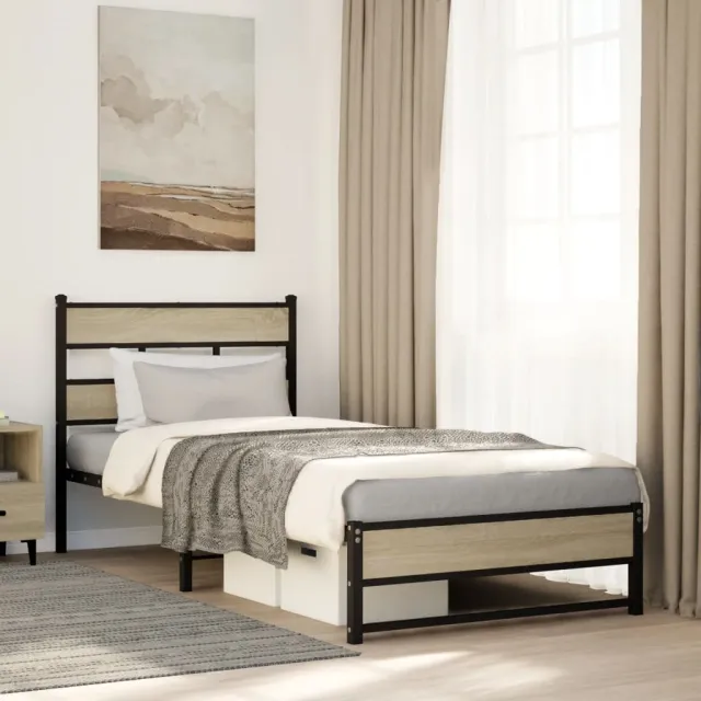 vidaXL Bedframe zonder matras metaal sonoma eikenkleur 90x200 cm