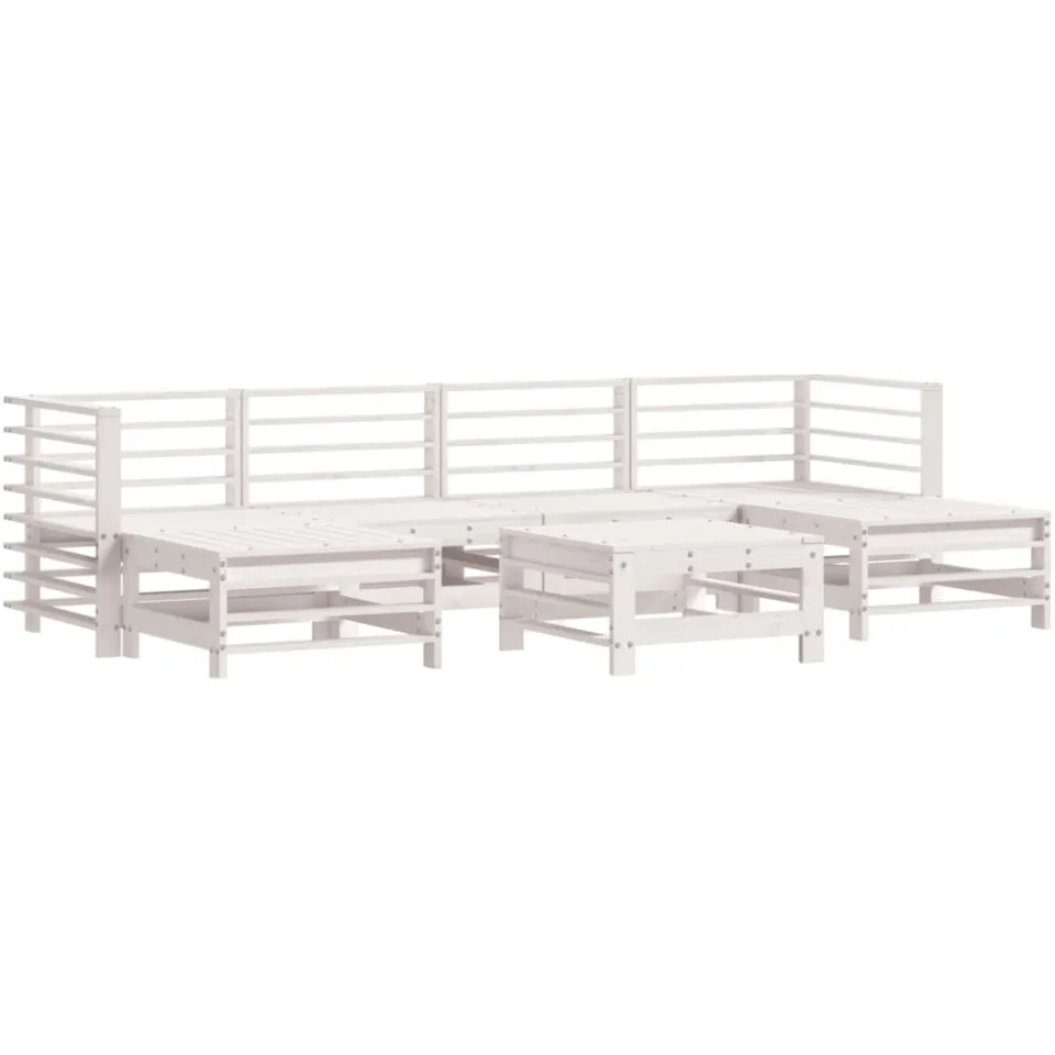 vidaXL 7-delige Loungeset met kussens massief hout wit, foto 3