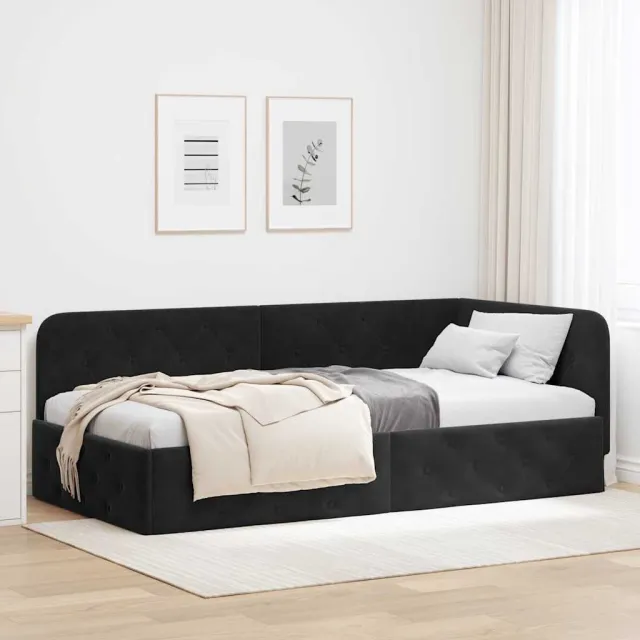 vidaXL Hoekbedframe Zwart 90 x 190 cm fluweel