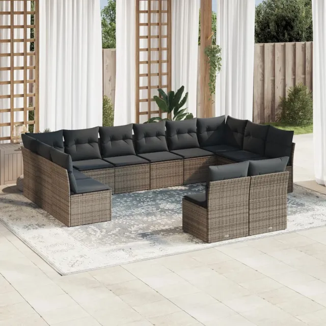 vidaXL 12-delige Loungeset met kussens poly rattan grijs, foto 2