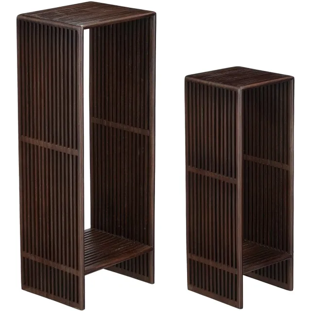 Mica Decorations Gian Bijzettafel – Set van 2 Bijzettafels – Bijzettafel – Tafeltje – Leuk als Plantentafeltje of Plantenstandaard – 33 x 27 x 86 cm - Gerecycled Teak – Donkerbruin