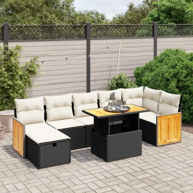 vidaXL 8-delige Loungeset met kussens poly rattan zwart, foto 2
