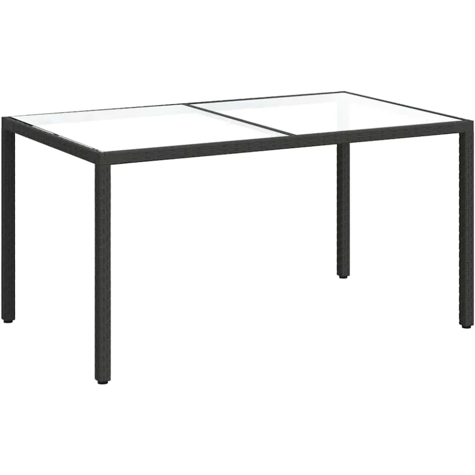vidaXL Tuintafel 150x90x75 cm gehard glas en poly rattan zwart, foto 3