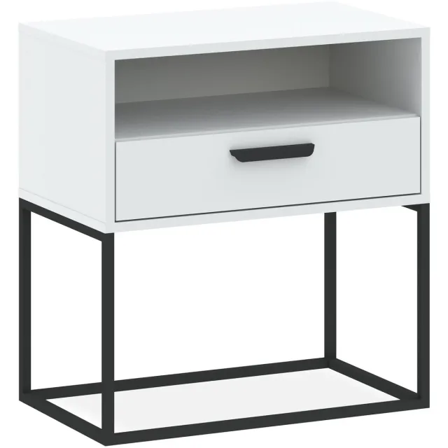 KONSIMO RECTUS Nachtkastje - met lade - met plank - Bijzettafel - Wit - 60x65x39 cm