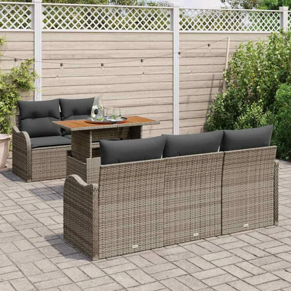 vidaXL Tuin Sofa Set 6 st Grijs Poly riet, foto 3