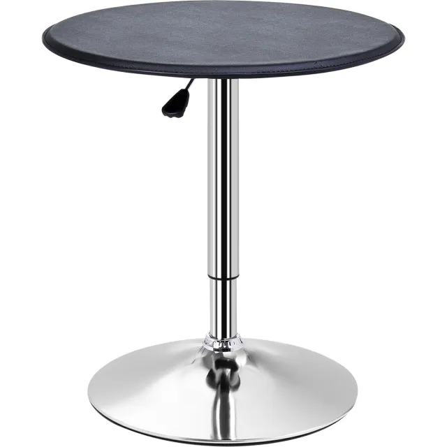 Homona Ronde bartafel - 360° draaibaar en in hoogte verstelbaar - Kunstlederen blad en stalen voet - Ø63 x 67-93 cm - Zwart/Chroom