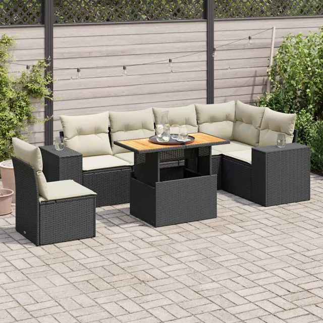 vidaXL 7-delige Loungeset met kussens poly rattan zwart, foto 2