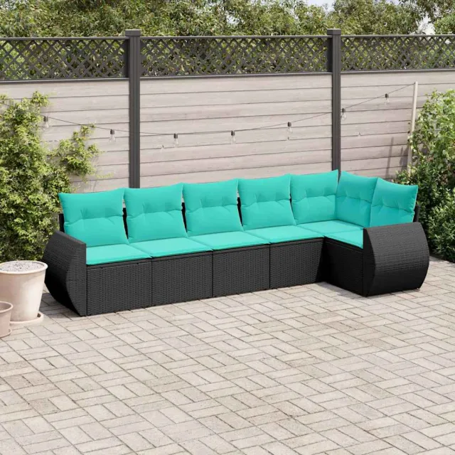 vidaXL 6-delige tuinbankset met kussens van zwart polyrotan, foto 2