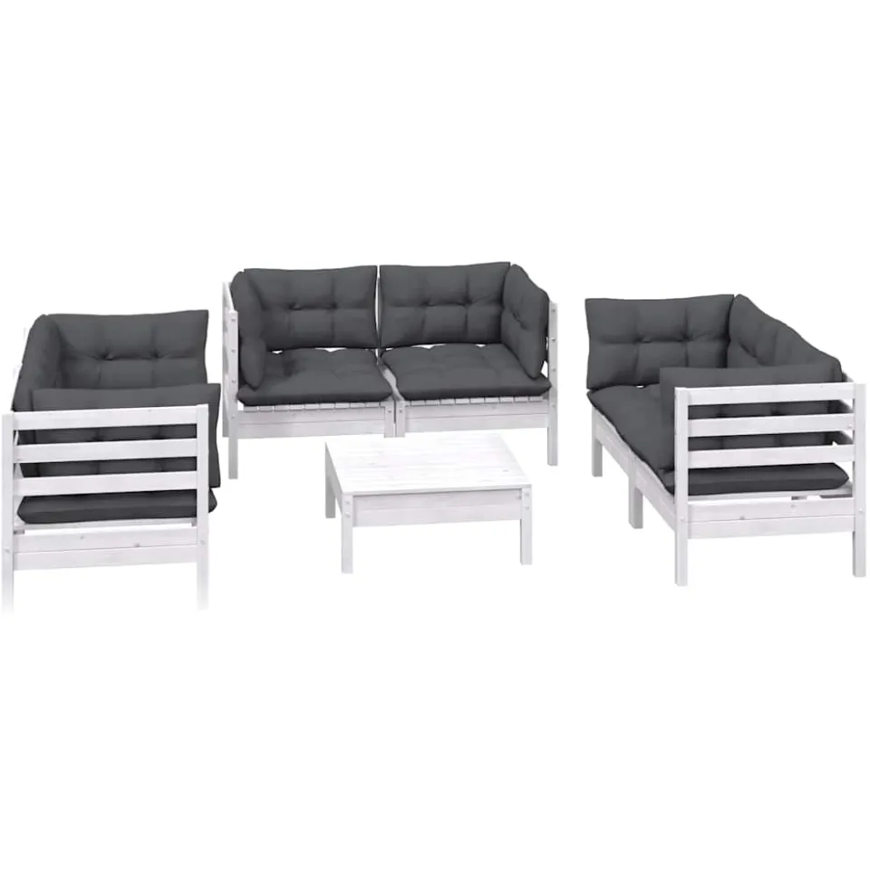 vidaXL 7-delige Loungeset met kussens massief grenenhout Wit