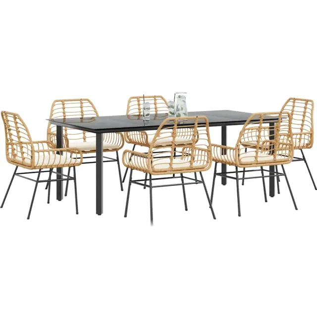 vidaXL 7-delige Tuinset met kussens poly rattan glas bruin, foto 2