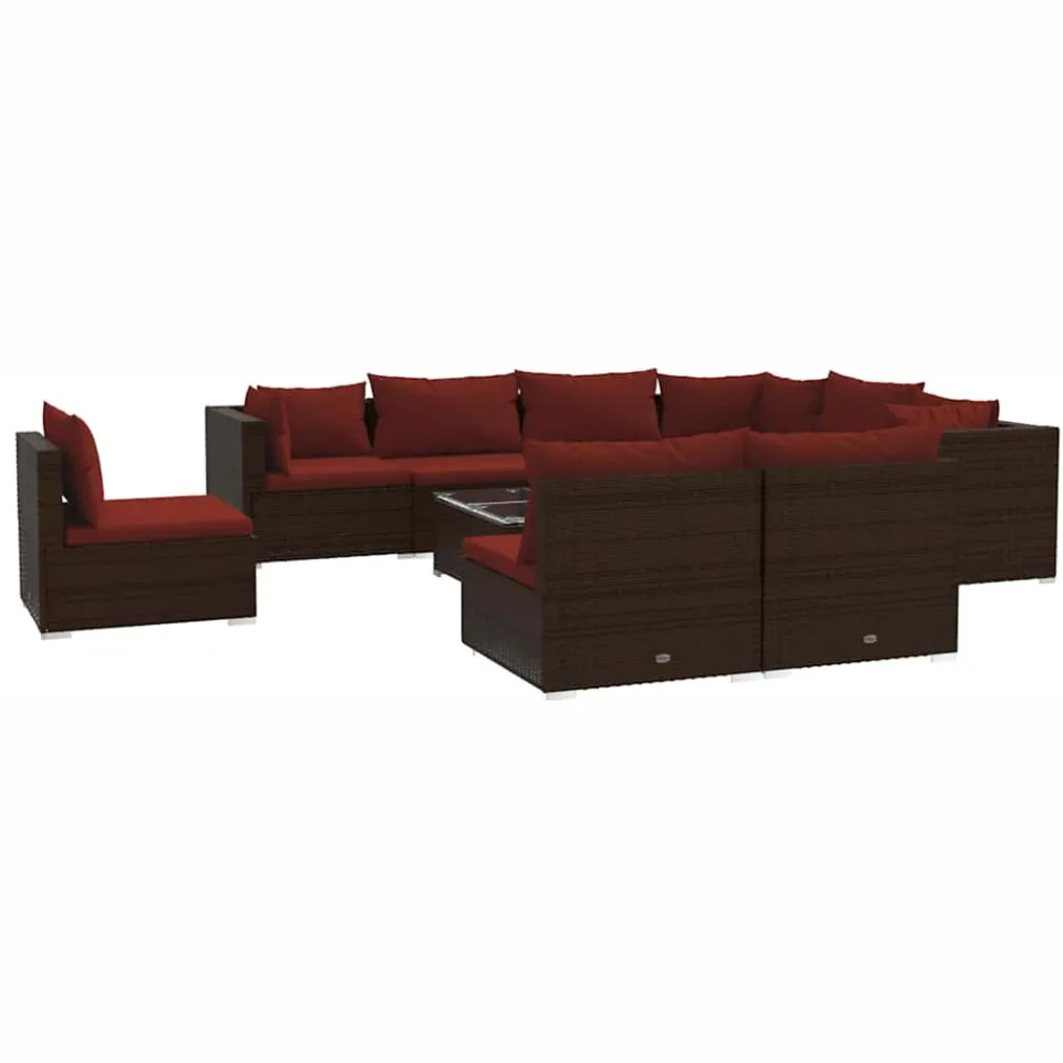 vidaXL 10-delige Loungeset met kussens poly rattan bruin