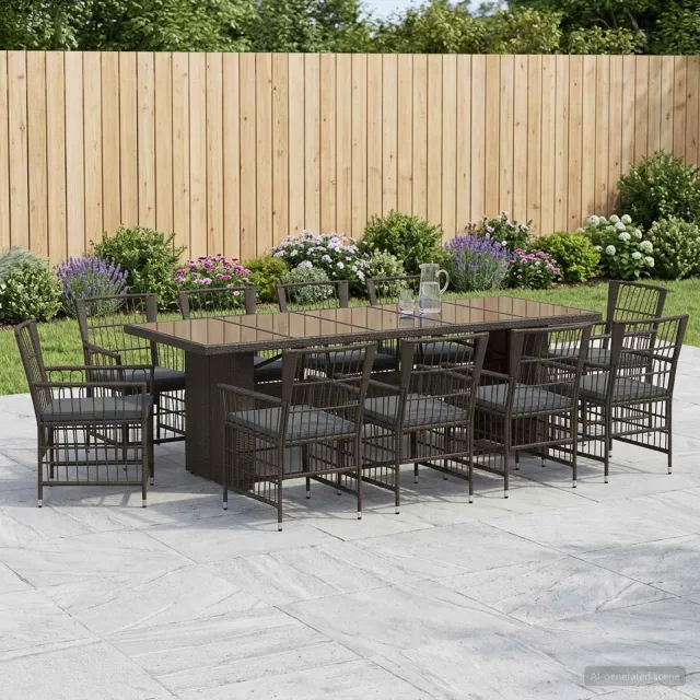 vidaXL Buiten eettafelset 11 st Zwart poly rattan