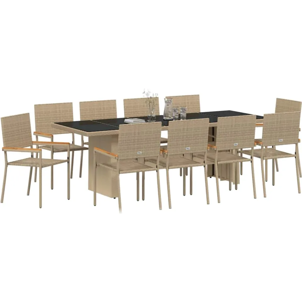 vidaXL Tuin eettafelset 11 st Beige poly rattan, foto 2