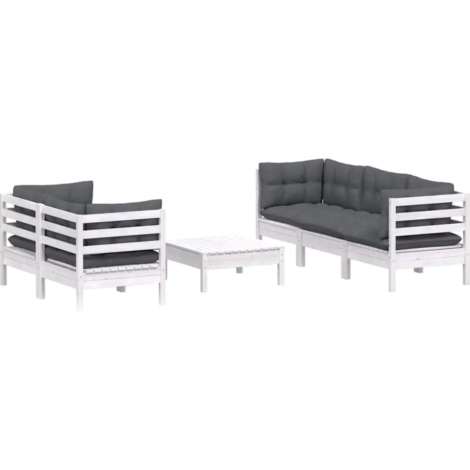 vidaXL 6-delige Loungeset met antracietkleurige kussens grenenhout Wit