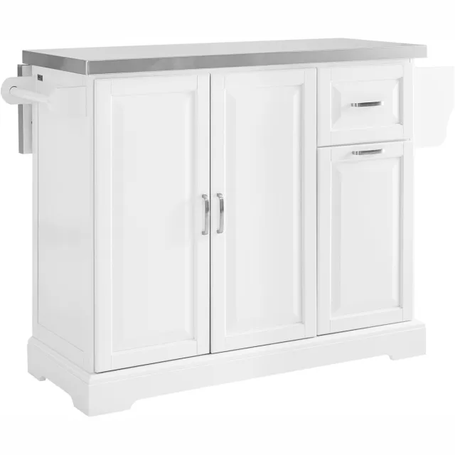 SoBuy Keukentrolley op Wieltjes - Keukentrolley met Werkblad en Roestvrijstalen Blad - Keuken Trolley op Wielen met 3 Deuren, 2 Lades en Kruidenrek - Wit MDF | FKW128-II-ST