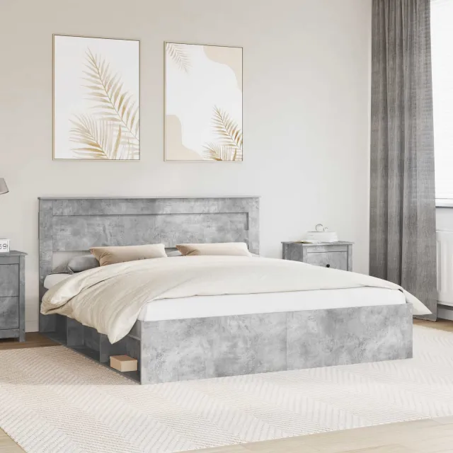 vidaXL Bedframe met hoofdeinde Beton 180 x 200 cm Massief grenenhout Grijs