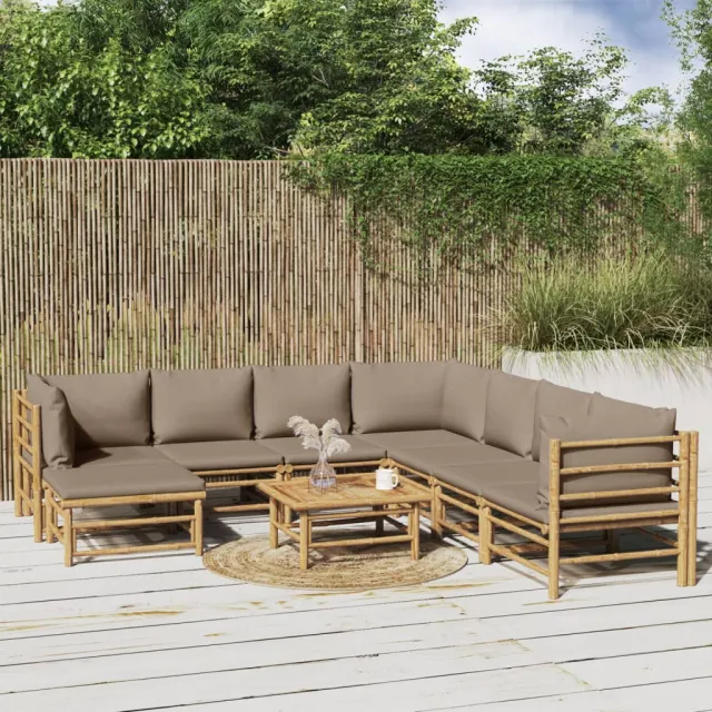 vidaXL 9-delige Loungeset met kussens bamboe taupe, foto 2