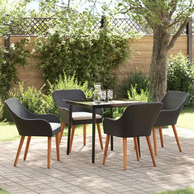 vidaXL Tuin eettafelset 5 st Zwart poly rattan, foto 2