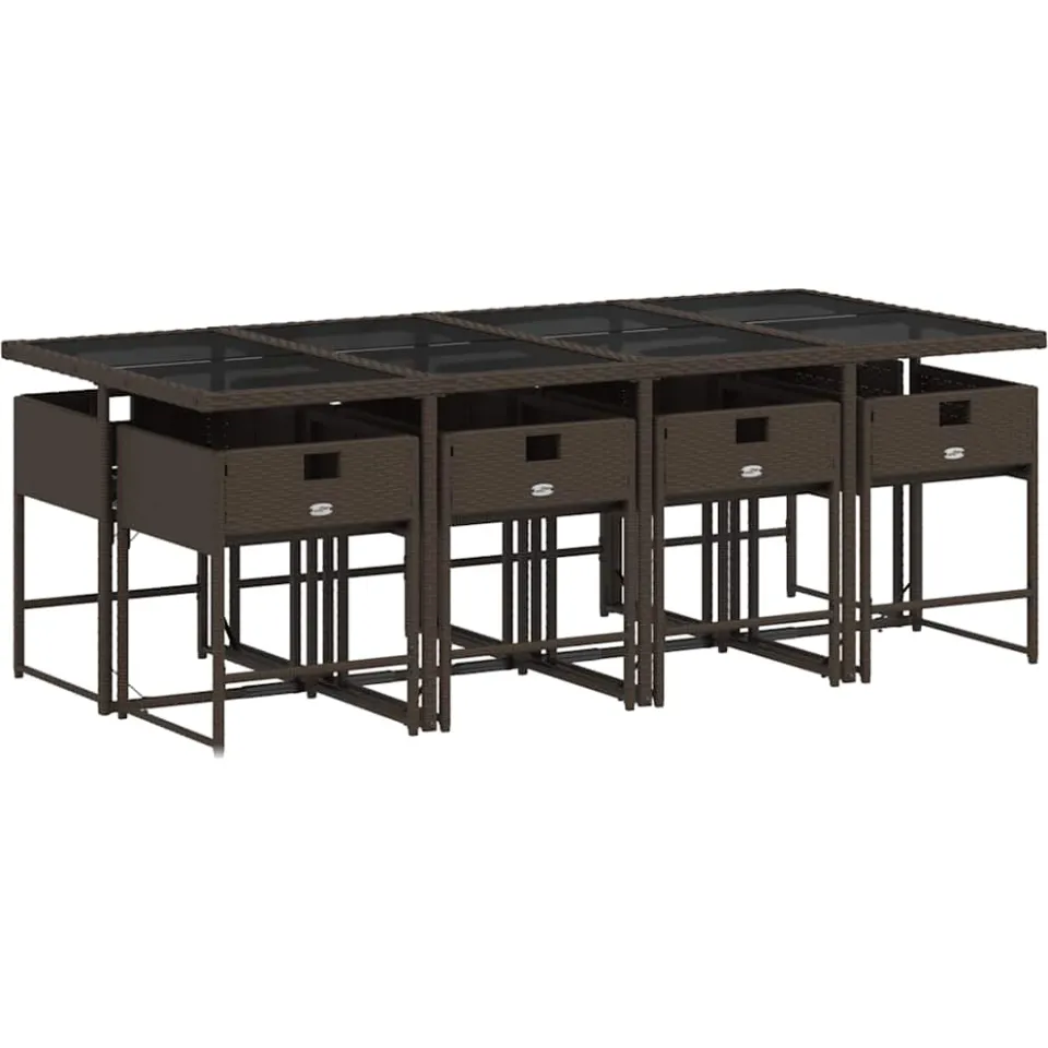 vidaXL 9-delige Tuinset met kussens poly rattan bruin, foto 4