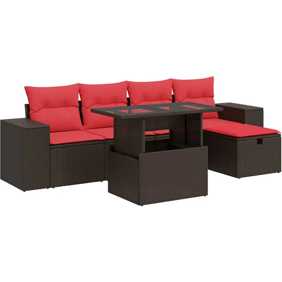vidaXL 6-delige Loungeset met kussens poly rattan bruin, foto 3