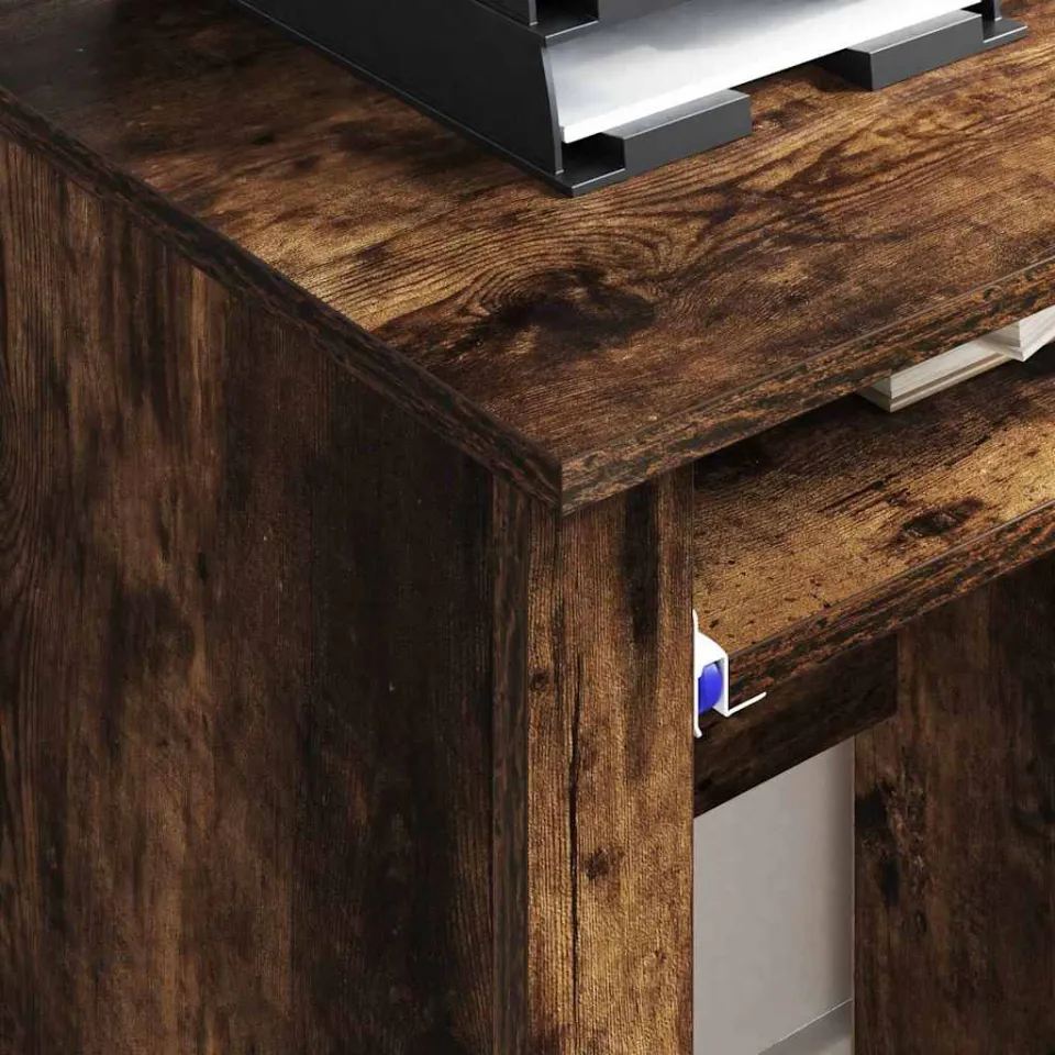 vidaXL Bureau met Wielen Gerookt eiken 91 x 50 x 77 cm Bewerkt hout, foto 4