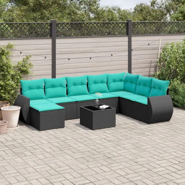 vidaXL 9-delige tuinbankset met kussens van zwart polyrotan
