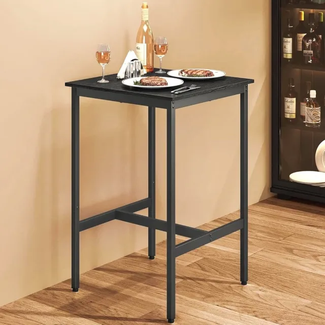 IN-HOMEXL Bartafel - Hoge tafel voor Keuken en Woonkamer - Hout & Metaal Tafel - Zwart - IN-HOMEXL Charco - 60x60x92 cm