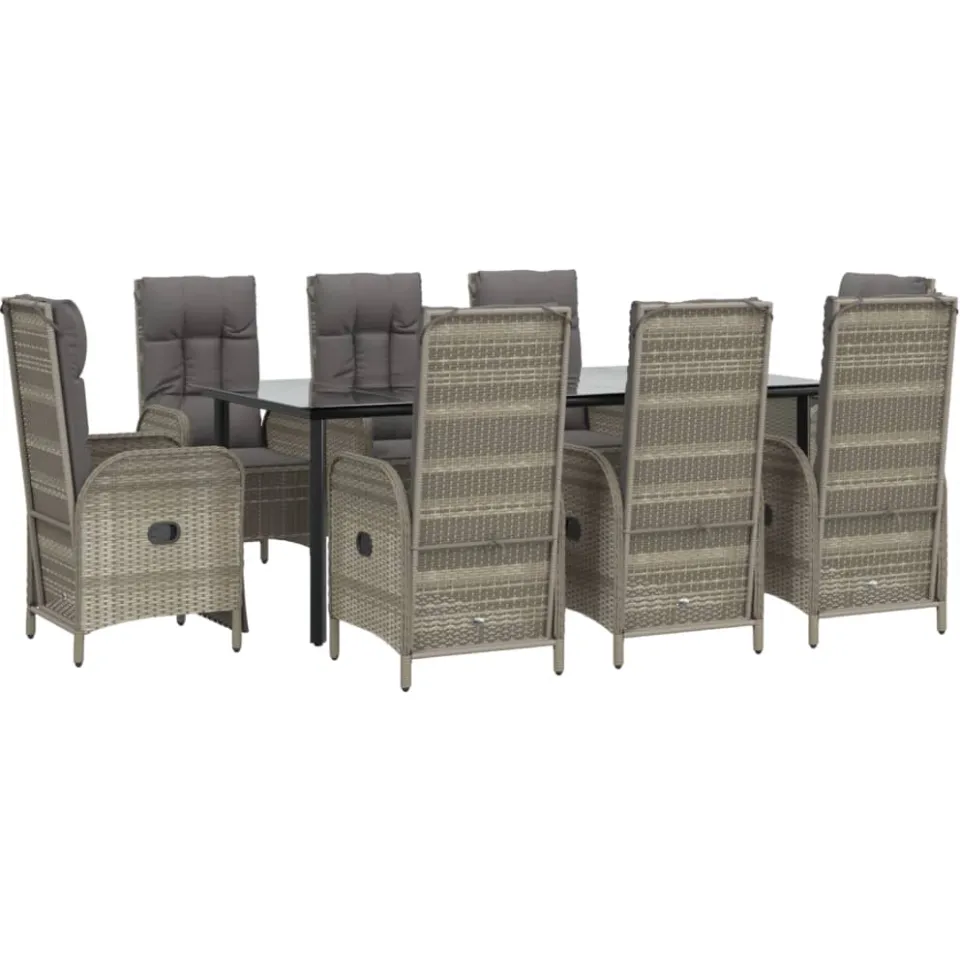 vidaXL 9-delige Tuinset met kussens poly rattan zwart en grijs