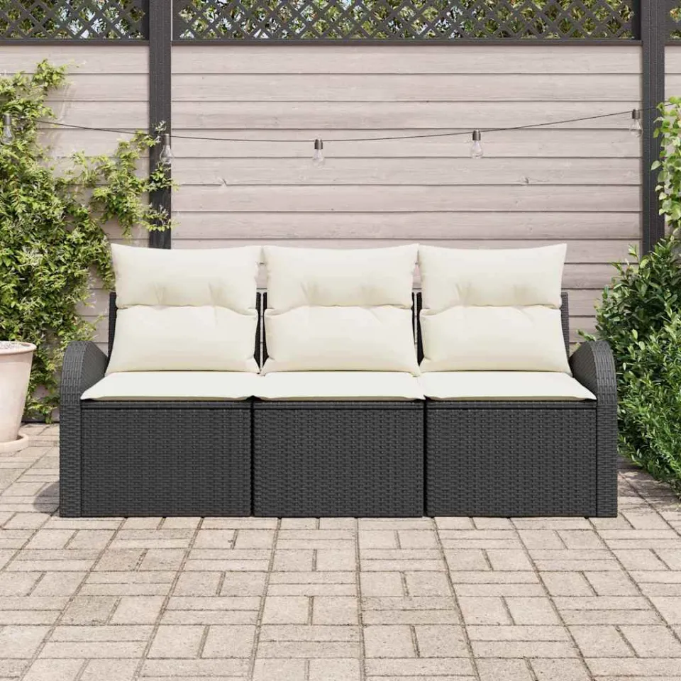 vidaXL Tuin Sofa Set met kussen 3 pcs Zwart Poly riet, foto 3